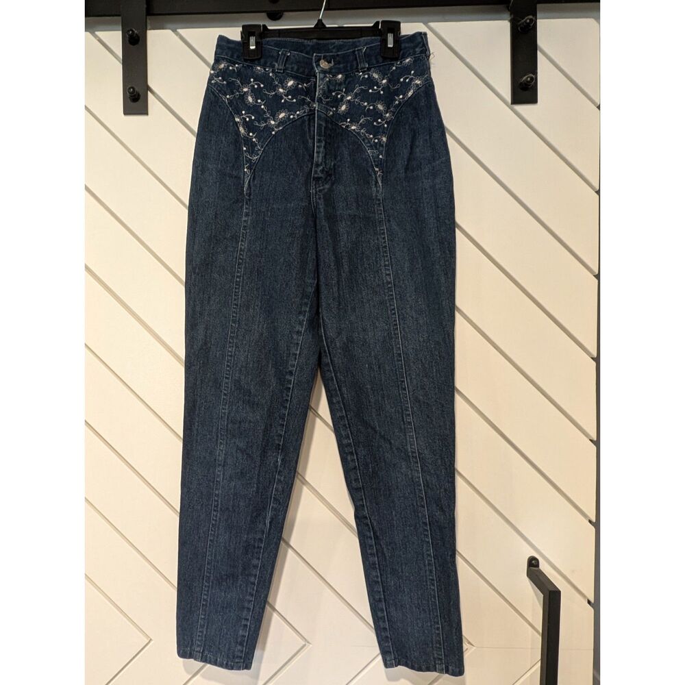 Vintage Ami High Rise Tapered Embroidered Jeans - Picture 1 of 9